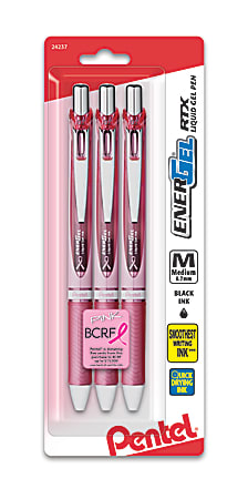 Pentel® EnerGel® RTX Retractable Liquid Gel Pens, Medium Point, 0.7 mm, Assorted Barrel Colors, Black Ink, Pack Of 3 Pens