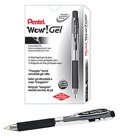 Pentel Wow! Retractable Liquid Gel Pen, Medium .7mm Metal Tip, Blue Ink,  Bulk Lot of 15 (K437) 