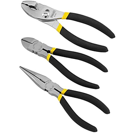 Stanley 3-Piece Basic Plier Set - Forged Steel, Chrome-Nickel Steel - Double Dipped Handle, Rust Resistant, Comfortable Grip, Machined Jaws