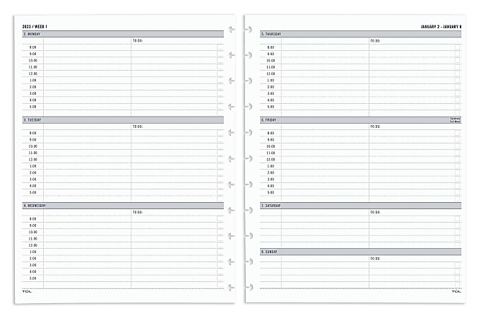 TUL® Discbound Weekly Refill Pages, Timed, Letter Size, January To December 2023