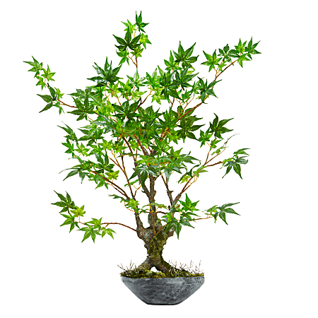 Nearly Natural Maple Bonsai 30" Artificial Tree With Planter, Green/Black