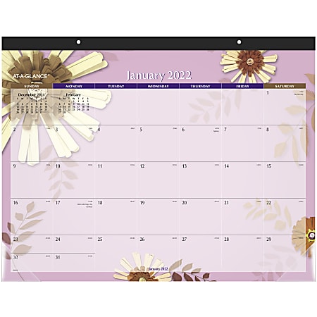 AT-A-GLANCE® Monthly Desk Calendar, 21-3/4" x 17", Paper Flowers, January To December 2022, 5035