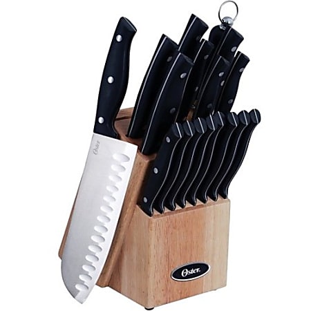 Oster Granger 14-Piece Stainless-Steel Cutlery Set With Wooden Block, Black