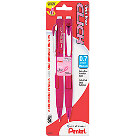 Pentel Twist Erase Pink Click Mechanical Pencils 2 Lead 0.7 mm Refillable  Pink Barrel Pack Of 2 - Office Depot