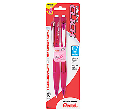 Pentel® Twist-Erase Pink Click Mechanical Pencils, #2 Lead,