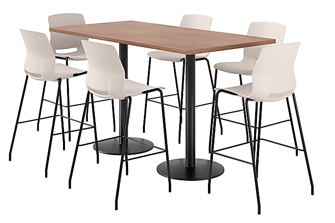 KFI Studios Proof Bistro Rectangle Pedestal Table With 6 Imme Barstools, 43-1/2"H x 72"W x 36"D, River Cherry/Black/Moonbeam Stools