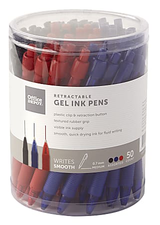 Office Depot® Brand Callisto Retractable Gel Ink Pens, Medium Point, 0.7 mm, Assorted Barrel Colors, Assorted Ink Colors, Pack Of 50 Pens