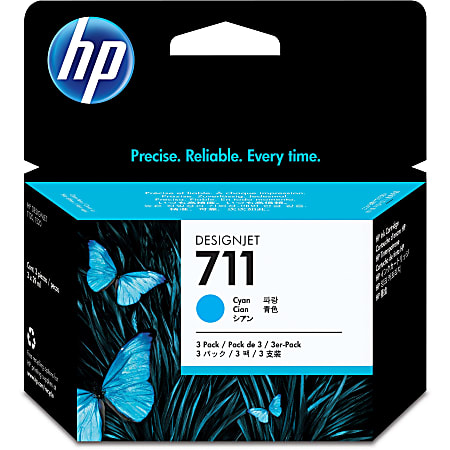 HP 711 Cyan Ink Cartridges, Pack Of 3, CZ130A