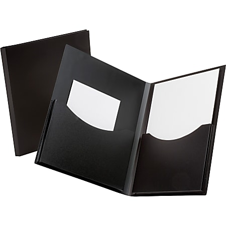 Oxford® Double Stuff Poly Twin-Pocket Folders, 8 1/2" x 11", Black