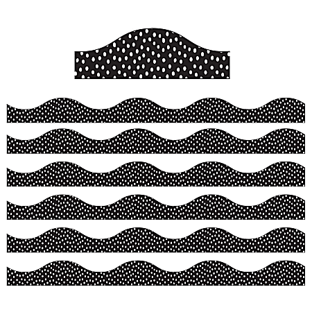 Ashley Productions Magnetic Scallop Border, White Messy Dots On Black, 12' Per Pack, Set Of 6 Packs