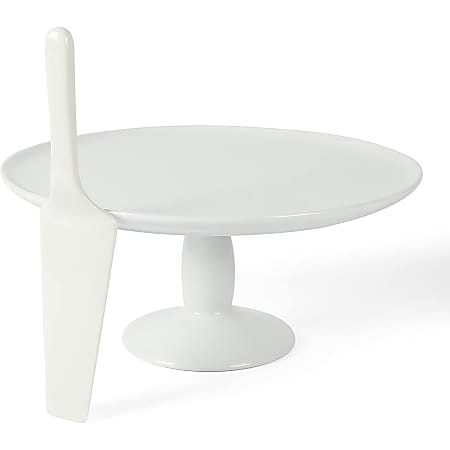 Martha Stewart Fine Ceramic Round Cake Stand With Server, 12”, White