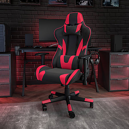 Flash Furniture X20 Ergonomic LeatherSoft™ Faux Leather High-Back Racing Gaming Chair, Red/Black