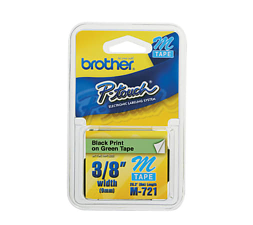 Brother® M-721 Black-On-Green Tape, 0.38" x 26.2'