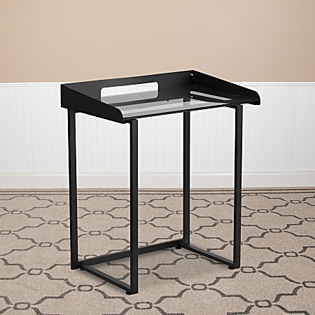 Flash Furniture 27-1/2"W Tempered-Glass Desk, Clear/Black