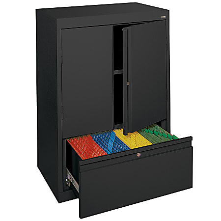 Sandusky® Counter-Height Steel Storage Cabinet With Drawer, 42"H x 30"W x 18"D, Black