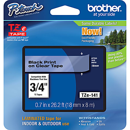 Brother® TZe-141 Black-On-Clear Tape, 0.75" x 26.2&#x27;