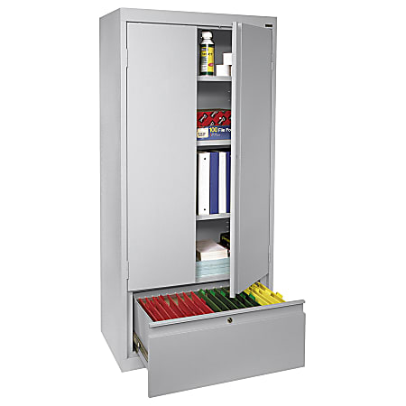 Sandusky® Full-Height Steel Storage Cabinet With Drawer, 64"H x 30"W x 18"D, Dove Gray
