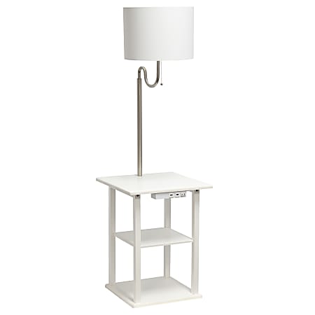 Simple Designs 2-Tier End Table Floor Lamp, 57"H, White Shade/White Base