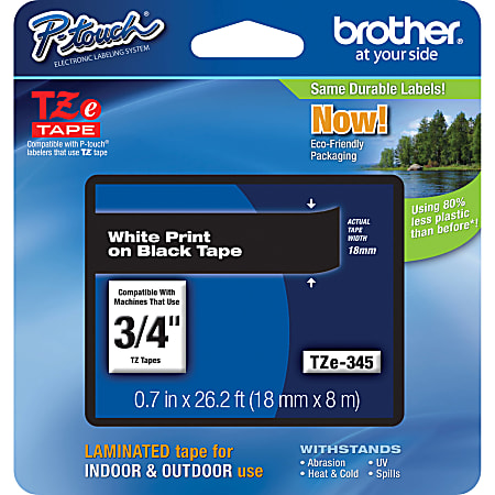 Brother® TZe-345 White-On-Black Tape, 0.75" x 26.2'