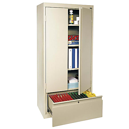 Sandusky® Full-Height Steel Storage Cabinet With Drawer, 64"H x 30"W x 18"D, Putty