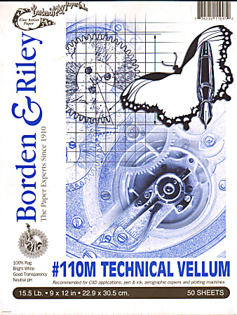 Borden & Riley #110M Technical Vellum, 9" x 12", Bright White, Pad Of 50 Sheets, Pack Of 2