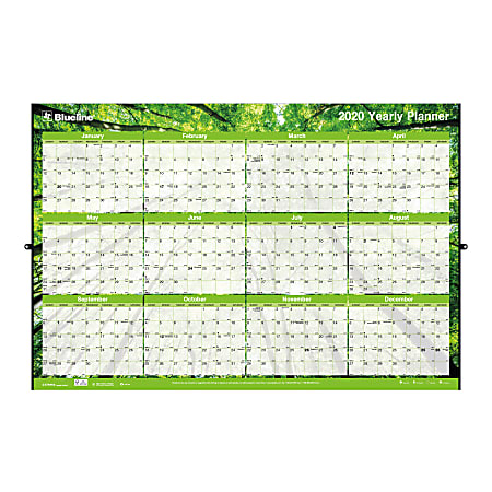 Blueline® Laminated Erasable Wall Calendar, 24" x 36" - Reversible, Nature Design, Erasable Marker included, January to December 2020