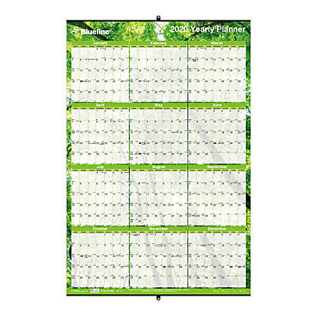 Blueline 2025 Reversible & Erasable Wall Calendar - 24x36 Laminated Tropical Design With Dry Erase Marker