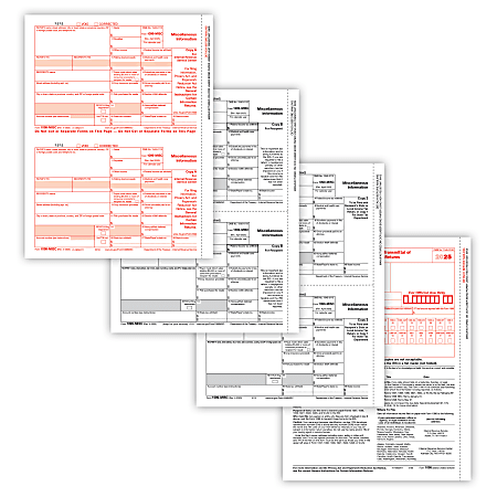 ComplyRight® 1099-MISC Tax Forms Set, 4-Part, 2-Up, Copies A, B, State/File, State/File, 8-1/2" x 11", Pack Of 25 Forms