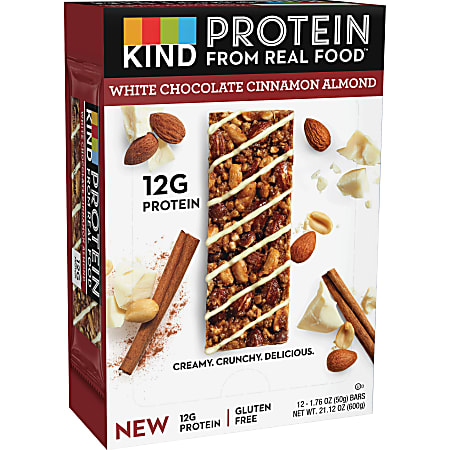 KIND Protein Bars - Trans Fat Free, Low Sodium, Gluten-free, Individually Wrapped - White Chocolate Cinnamon Almond - 1.76 oz - 12 / Box