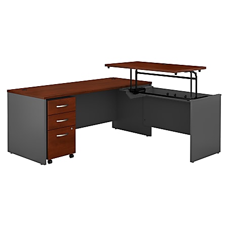 Bush Business Furniture Components 72"W 3 Position Sit to Stand L Shaped Desk with Mobile File Cabinet, Hansen Cherry/Graphite Gray, Standard Delivery