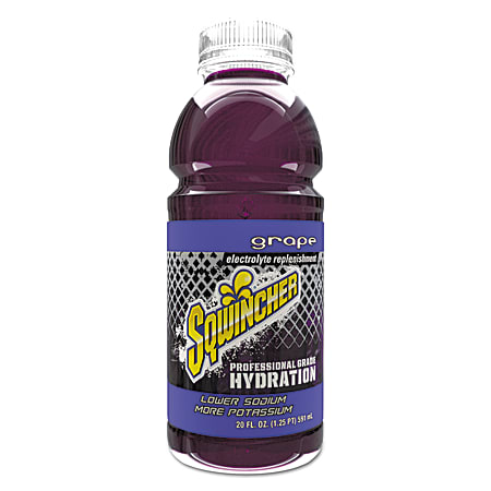 Sqwincher Ready-To-Drink Electrolyte Replenishment, Grape, 20 Oz Wide-Mouth Bottle, 24 Per Case