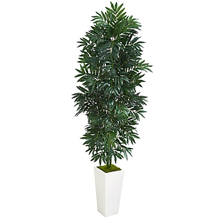 Nearly Natural 5'H Bamboo Palm Artificial Plant With Planter, 60"H x 20"W x 20"D, White/Green
