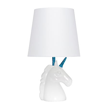 Simple Designs Sparkling Unicorn Table Lamp, 16”H, White/Blue