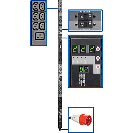 Tripp Lite PDU 3-Phase Metered 220/230V 22.2kW 32A IEC309 36 C13; 6 C19 0U - IEC 309 32A Red 3P+N+E - 6 x IEC 60320 C19, 36 x IEC 60320 C13 - 0UVertical Rackmount