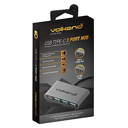 Volkano Core HUB Series 3-USB Type-C Port, Black, VK-20058-BK
