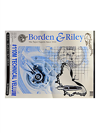 Borden & Riley #110M Technical Vellum, 18" x 24", Bright White, Pad Of 50 Sheets