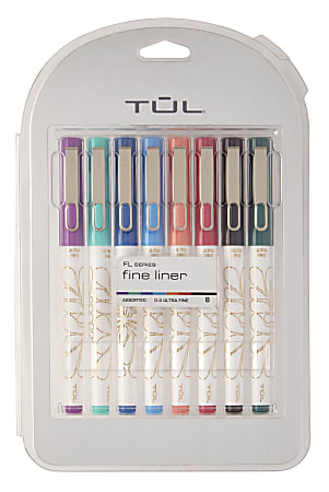 TUL® Fine Liner Felt-Tip Pens, Ultra Fine, 0.4 mm, White Barrel, Assorted Ink, Pack Of 8 Pens