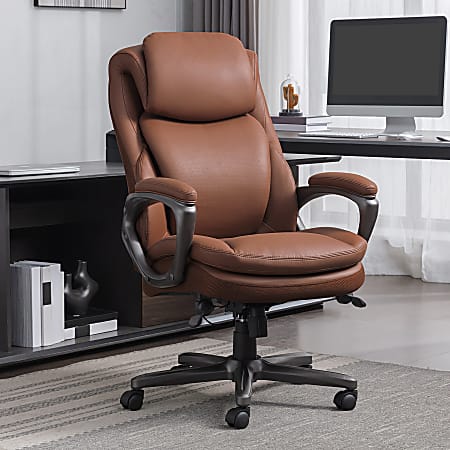 Serta&reg; Smart Layers&trade; Arlington AIR&trade; Ergonomic Bonded Leather High-Back Executive Office Chair, Cognac Brown/Dark Gray, BIFMA Compliant