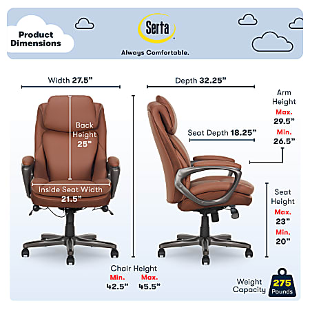 Serta Smart Layers Arlington AIR Ergonomic Bonded Leather High Back Executive Office Chair Cognac BrownDark Gray Office Depot