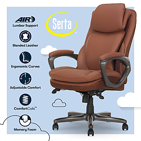 Serta Smart Layers Arlington AIR Ergonomic Bonded Leather High Back Executive Office Chair Cognac BrownDark Gray ODP Business Solutions