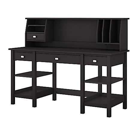 Bush Furniture Broadview 60"W Desk With Storage Shelves And Small Hutch Organizer, Espresso Oak, Standard Delivery