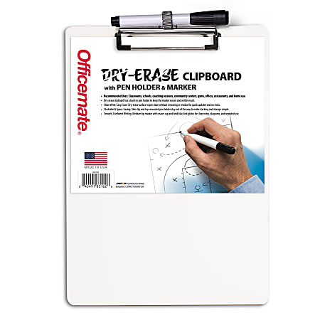 Officemate® Dry-Erase Wood Clipboard With Pen Holder And Marker, Vertical, 8-1/2" x 11-3/4", White, Total Qty 1
