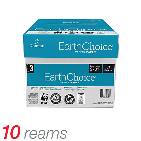 Domtar EarthChoice® Office Paper, Letter Size Paper, 3-Hole Punched, 20 Lb, FSC Certified, 500 Sheets Per Ream, Case Of 10 Reams