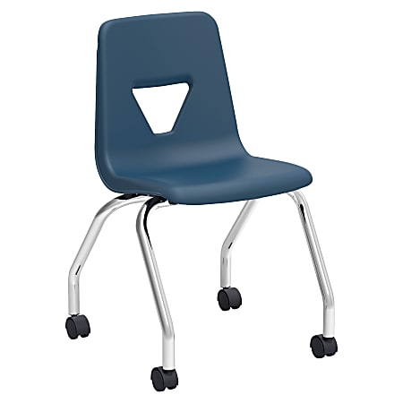 Lorell® Classroom Mobile Chairs, 18"H Seat, Navy/Chrome, Set