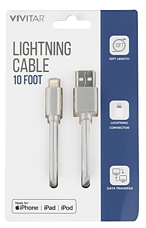 Vivitar Lightning To USB-A Cable, 10&#x27;, Gray,