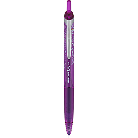 Pilot Precise V5 RT Floral Rollerball Pen, Extra Fine Point, 0.5mm, Purple Barrel, Purple Ink, Single Pen
