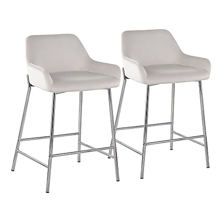 LumiSource Daniella Counter Stools, Chrome/White, Set Of 2 Stools