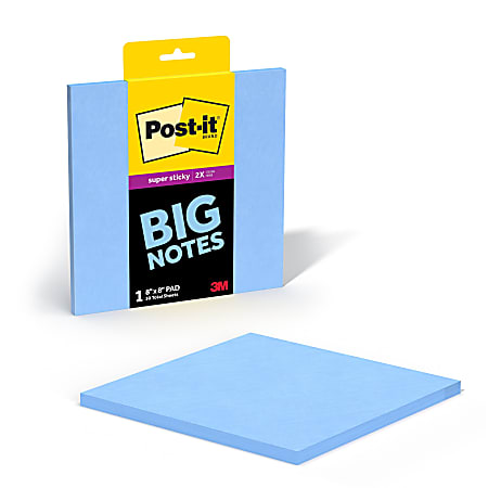 Post-it® Super Sticky Big Notes, 8 x 8 in, 1 Sticky Note Pad, 30 Sheets/Pad, Great for Vision Boards, Creative Projects, and Study Space, Washed Denim