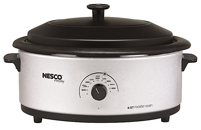 Nesco 6 Qt. Silver Roaster, Glass Lid and Porcelain Cookwell