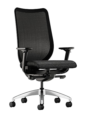 HON® Nucleus® Mesh-Back Work Chair, 42 3/4"H x 28 3/4"W x 25 3/4"D, Onyx/Polished Aluminum